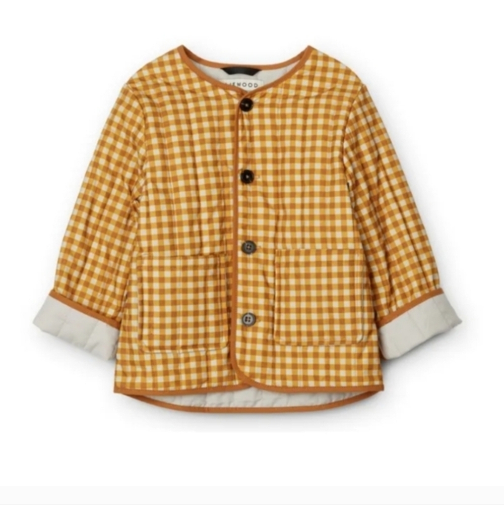 Liewood Kids Checked Organic Cotton Jacket Carmel/Yellow Button-Up Jacket Size 5